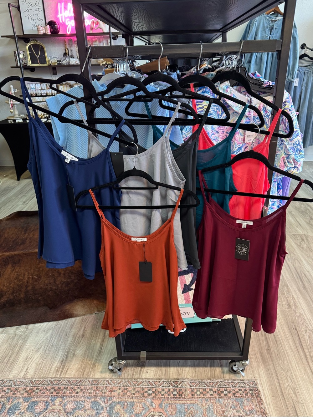 Active USA Classic Spaghetti Strap Cami Tank - Rust, Navy, Gray, Burgundy
